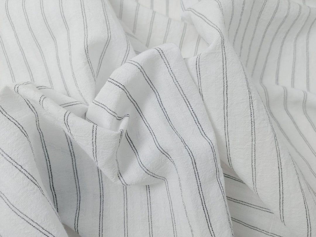 Airy Stripes: Linen with High-Twisted Cotton Lightweight Stripe Fabric 6109 6110 6111 6049 - The Linen Lab - Blue