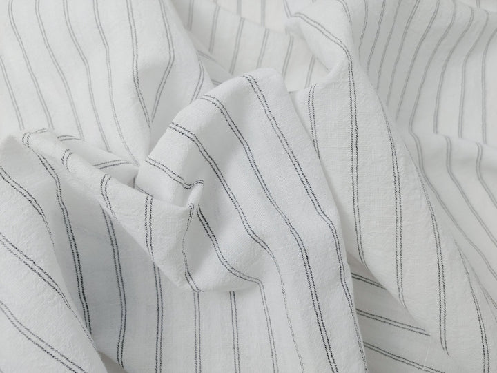 Airy Stripes: Linen with High-Twisted Cotton Lightweight Stripe Fabric 6109 6110 6111 6049 - The Linen Lab - Blue
