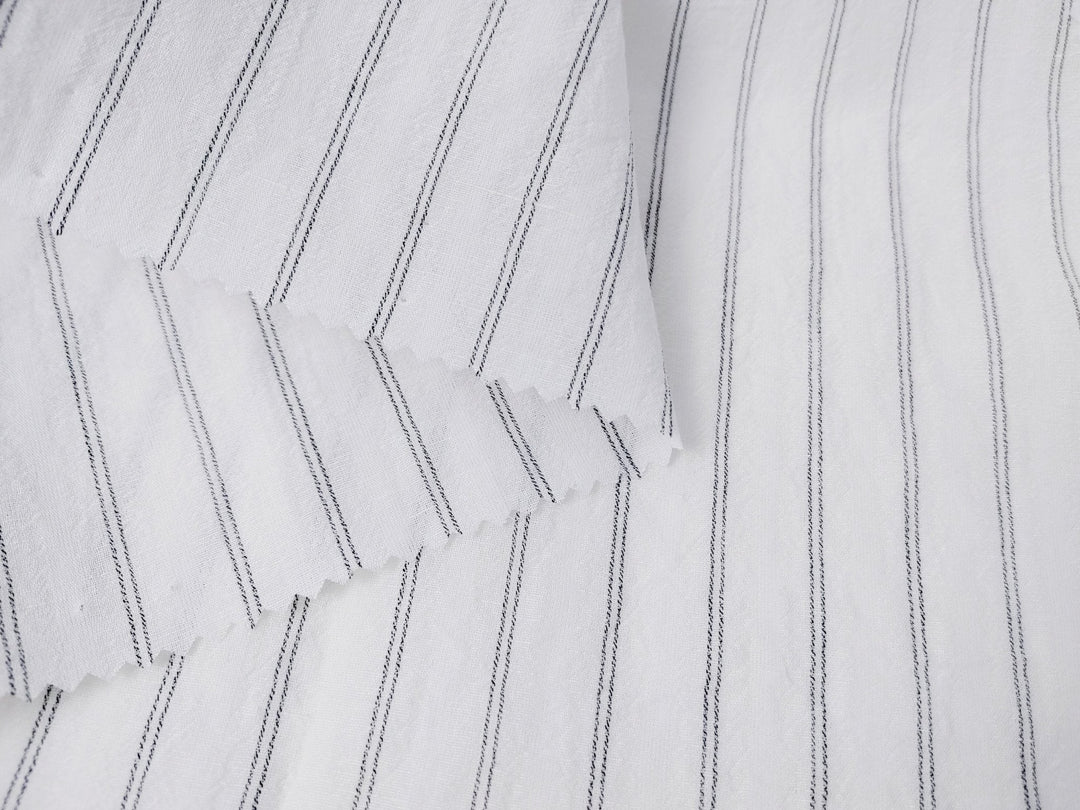 Airy Stripes: Linen with High-Twisted Cotton Lightweight Stripe Fabric 6109 6110 6111 6049 - The Linen Lab - Blue