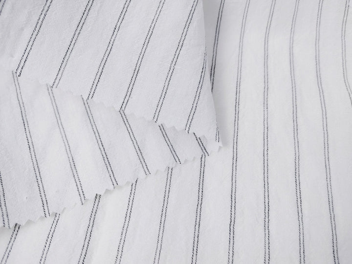 Airy Stripes: Linen with High-Twisted Cotton Lightweight Stripe Fabric 6109 6110 6111 6049 - The Linen Lab - Blue