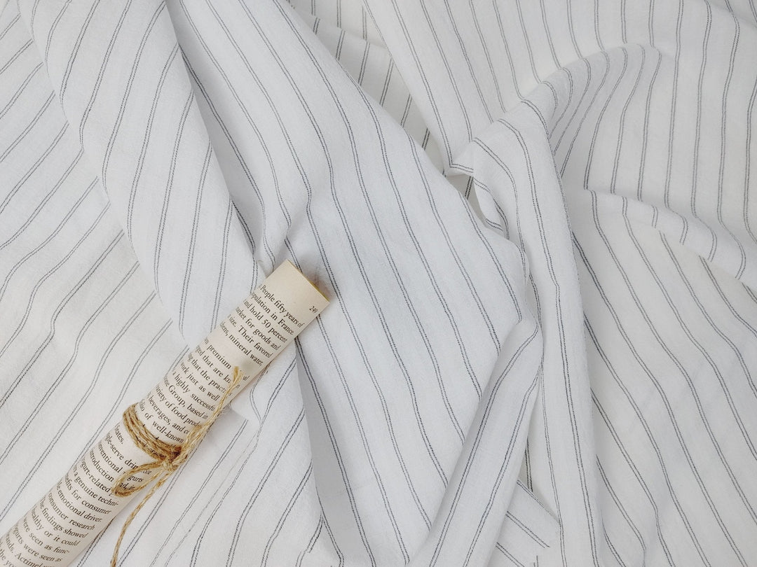 Airy Stripes: Linen with High-Twisted Cotton Lightweight Stripe Fabric 6109 6110 6111 6049 - The Linen Lab - Blue