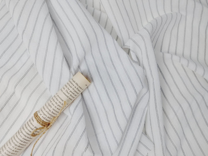 Airy Stripes: Linen with High-Twisted Cotton Lightweight Stripe Fabric 6109 6110 6111 6049 - The Linen Lab - Blue