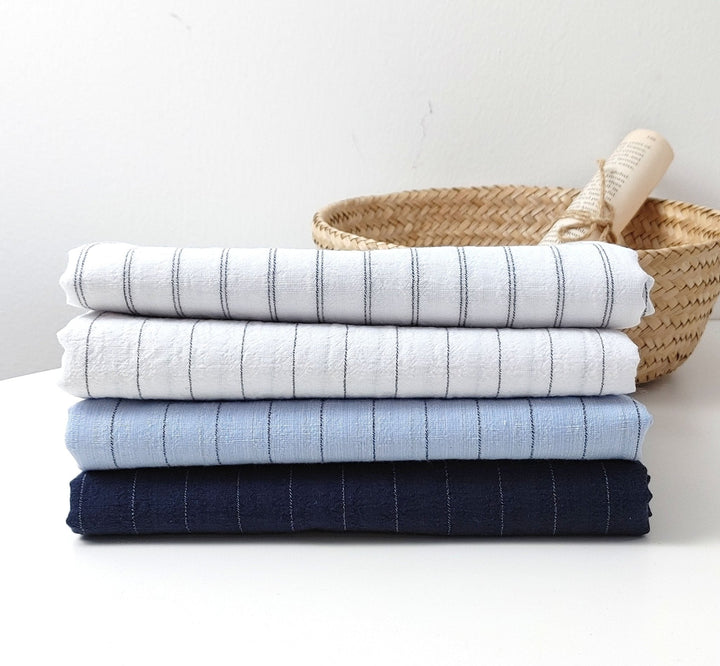 Airy Stripes: Linen with High-Twisted Cotton Lightweight Stripe Fabric 6109 6110 6111 6049 - The Linen Lab - Navy