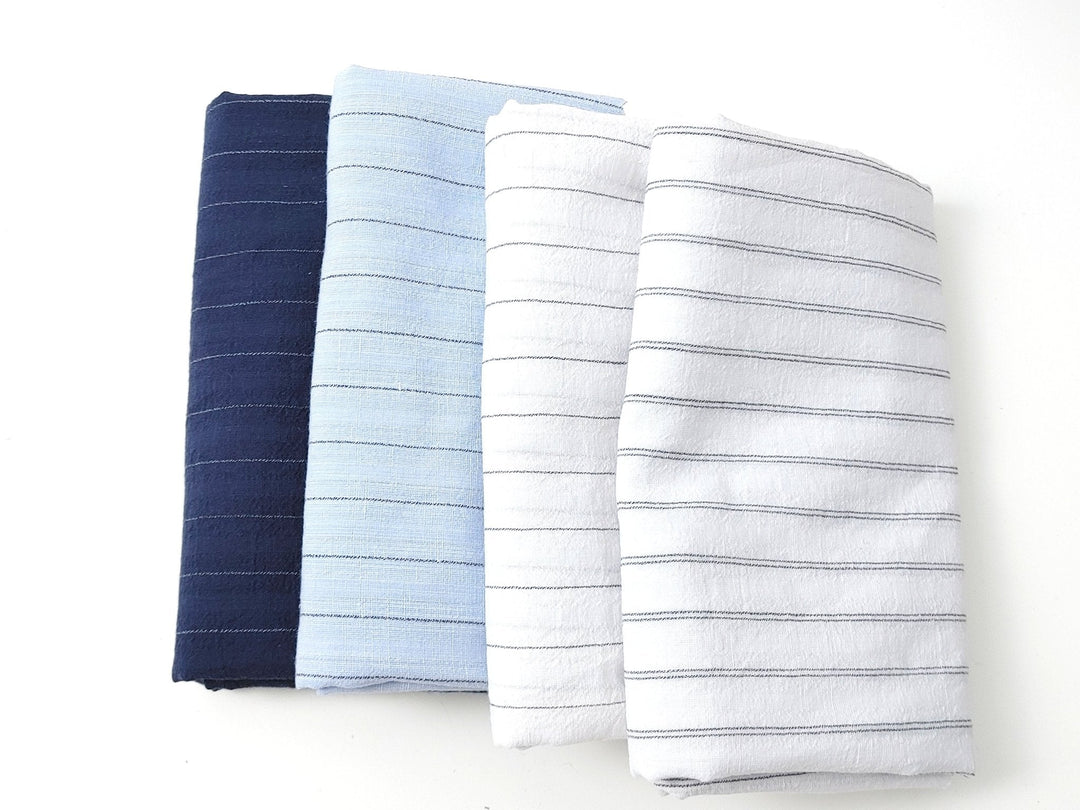 Airy Stripes: Linen with High-Twisted Cotton Lightweight Stripe Fabric 6109 6110 6111 6049 - The Linen Lab - Navy