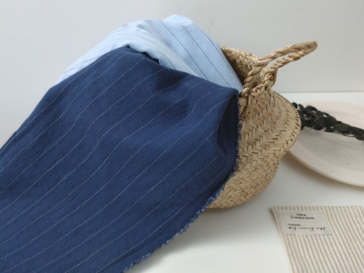 Airy Stripes: Linen with High-Twisted Cotton Lightweight Stripe Fabric 6109 6110 6111 6049 - The Linen Lab - Navy