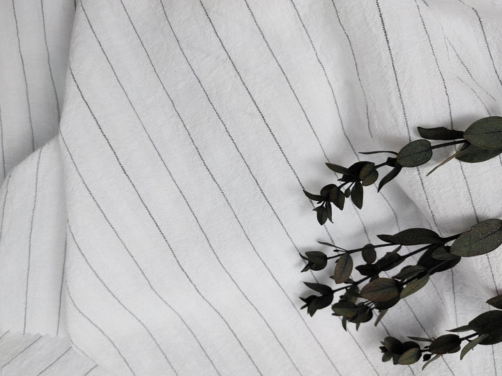 Airy Stripes: Linen with High-Twisted Cotton Lightweight Stripe Fabric 6109 6110 6111 6049 - The Linen Lab - White_2