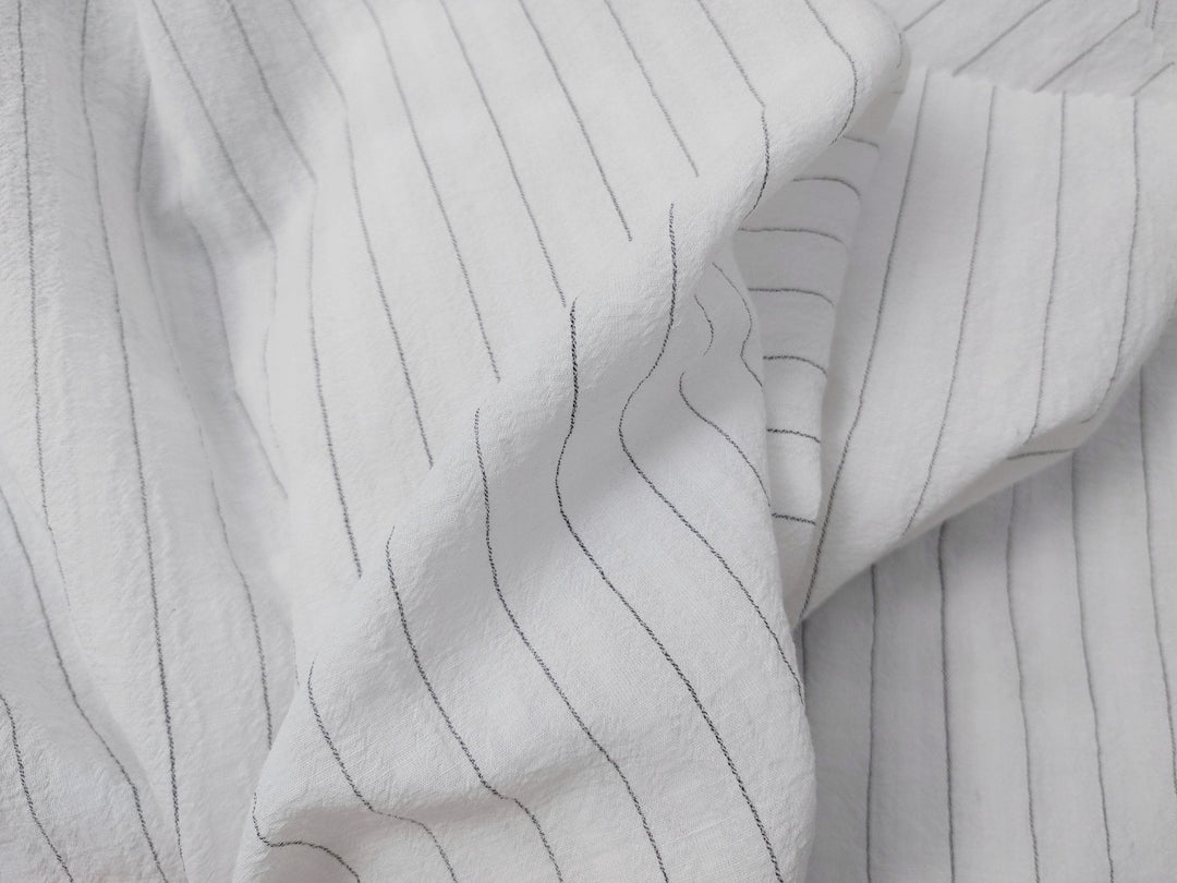 Airy Stripes: Linen with High-Twisted Cotton Lightweight Stripe Fabric 6109 6110 6111 6049 - The Linen Lab - White_2
