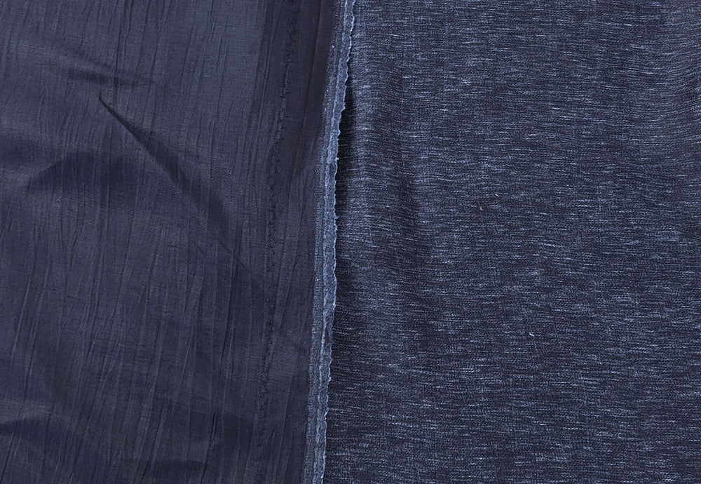 Arctic Nightfall: Linen Nylon Crease Effect Fabric with Subtle White Dot Print 4749 - The Linen Lab - Navy
