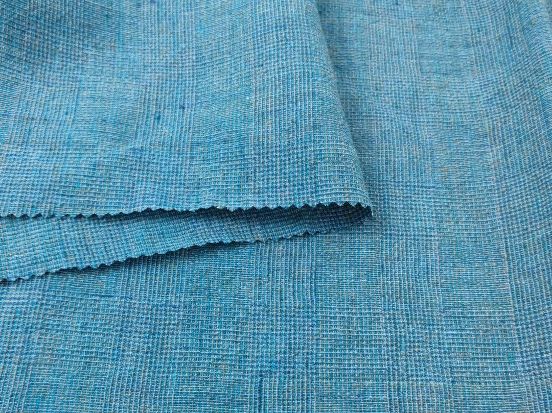 Blue and Green Symphony: A Melange Fusion of Linen and Polyester in Glen Plaid 7788 7789 - The Linen Lab - Blue