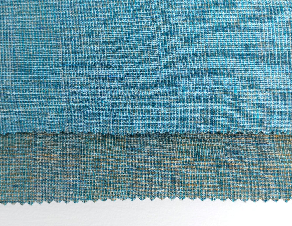 Blue and Green Symphony: A Melange Fusion of Linen and Polyester in Glen Plaid 7788 7789 - The Linen Lab - Green
