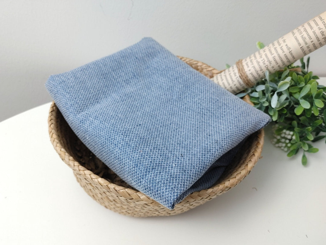 Blue Diamond Dobby Linen Cotton Stretch Fabric 4750 - The Linen Lab - Blue