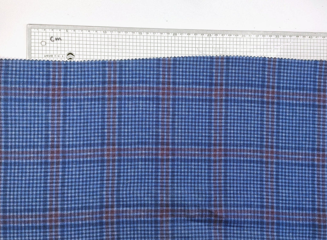Blue Plaid Elegance: 100% Linen Printed Fabric 4394 - The Linen Lab - Blue