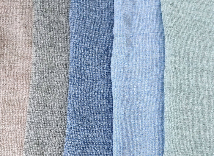 Cloud 9 100% Linen Waffle Tweed Fabric 7876 7877 7878 7879 7880 - The Linen Lab - Blue(Light)