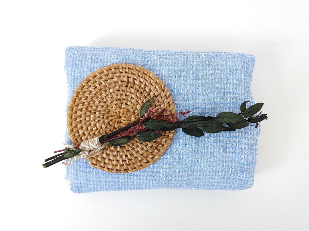 Cloud 9 100% Linen Waffle Tweed Fabric 7876 7877 7878 7879 7880 - The Linen Lab - Blue(Light)