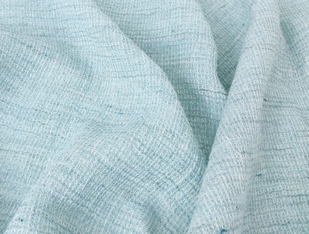 Cloud 9 100% Linen Waffle Tweed Fabric 7876 7877 7878 7879 7880 - The Linen Lab - Green