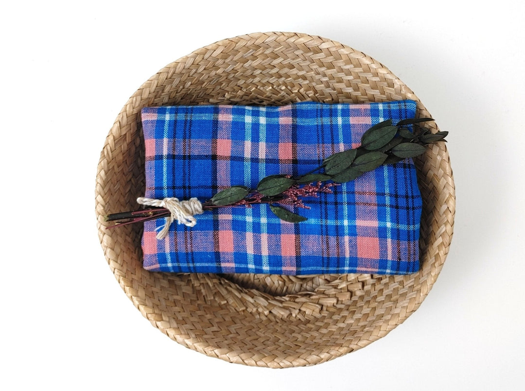 Contemporary Blue Tartan Plaid: 100% Linen Fabric, Medium-Light Weight 7570 - The Linen Lab - Blue