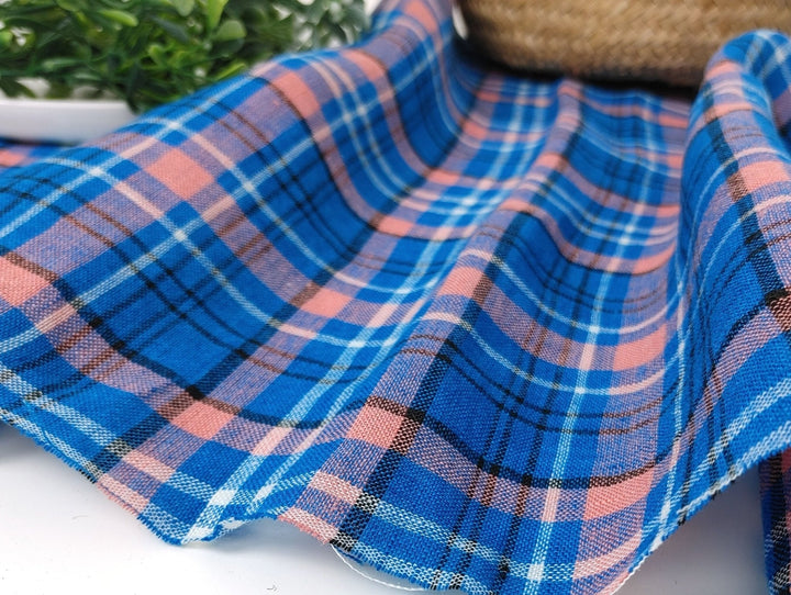 Contemporary Blue Tartan Plaid: 100% Linen Fabric, Medium-Light Weight 7570 - The Linen Lab - Blue