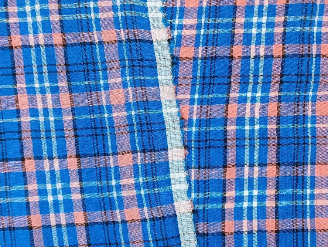 Contemporary Blue Tartan Plaid: 100% Linen Fabric, Medium-Light Weight 7570 - The Linen Lab - Blue