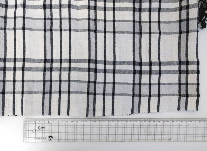 Crisp Handfeel Linen Rayon Plaid Fabric - Ivory & Black 6395 - The Linen Lab - Ivory & Black