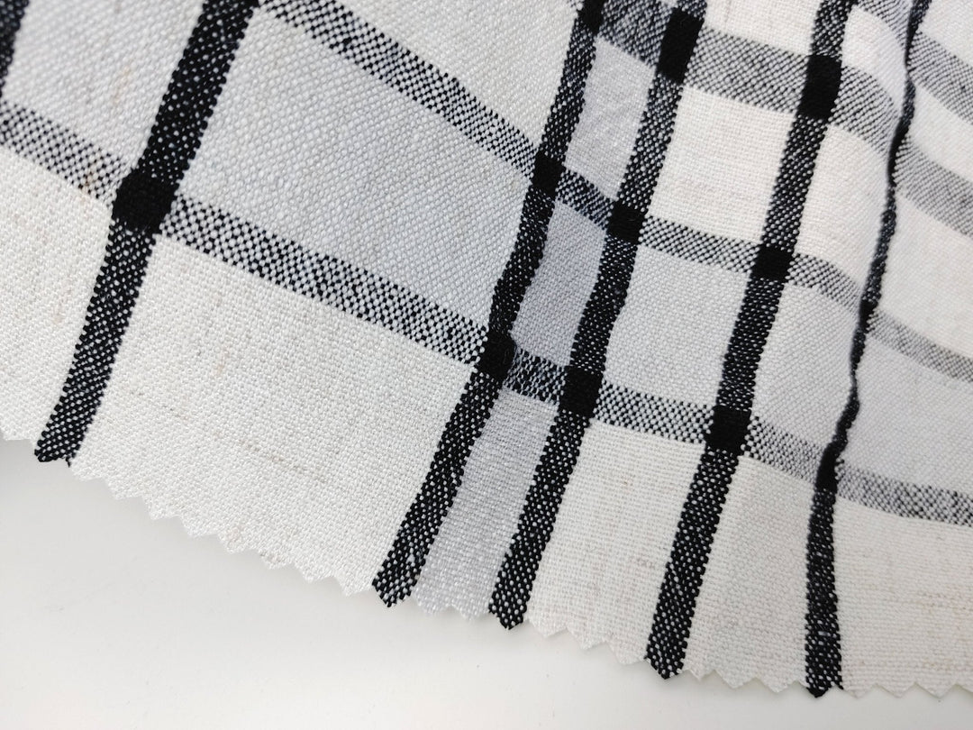 Crisp Handfeel Linen Rayon Plaid Fabric - Ivory & Black 6395 - The Linen Lab - Ivory & Black