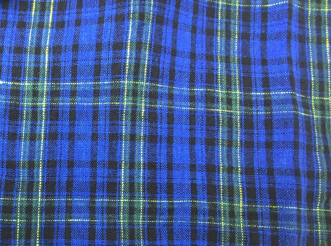 Dark Blue Plaid: 100% Linen Heavyweight Fabric 7755 - The Linen Lab - Blue