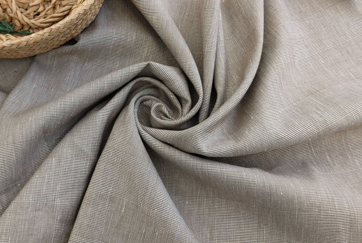 EaseBlend Beige Linen Stretch Fabric: Subtle Checkered Harmony 7295 - The Linen Lab - Beige