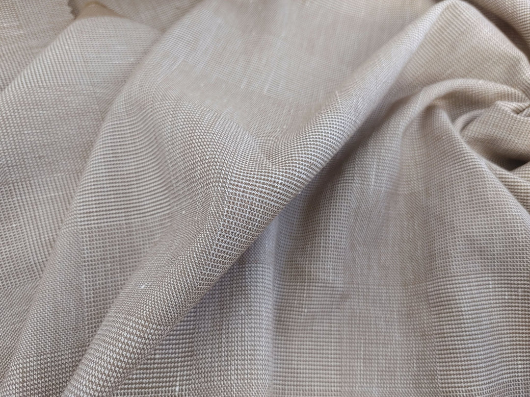 EaseBlend Beige Linen Stretch Fabric: Subtle Checkered Harmony 7295 - The Linen Lab - Beige