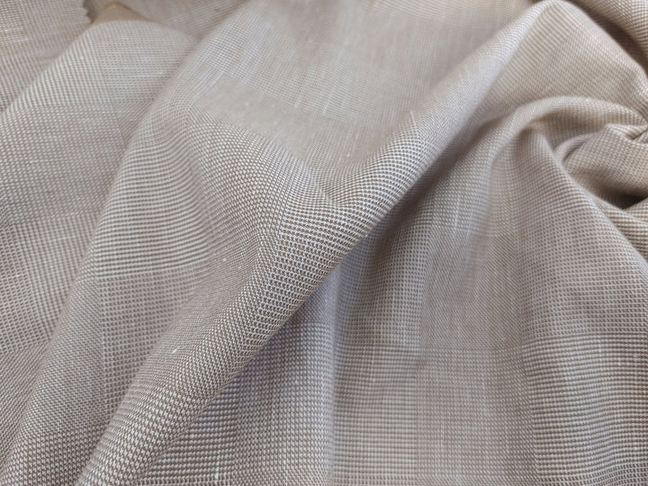 EaseBlend Beige Linen Stretch Fabric: Subtle Checkered Harmony 7295 - The Linen Lab - Beige