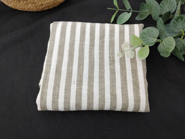 Effortless Stripes: Linen Rayon Blend Fabric with Subtle Wrinkle Charm 6518 - The Linen Lab - Khaki