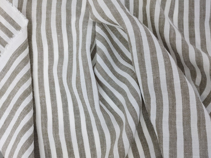 Effortless Stripes: Linen Rayon Blend Fabric with Subtle Wrinkle Charm 6518 - The Linen Lab - Khaki