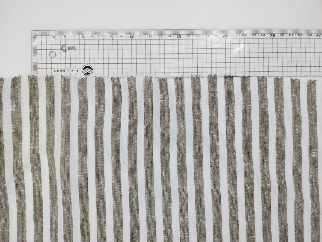 Effortless Stripes: Linen Rayon Blend Fabric with Subtle Wrinkle Charm 6518 - The Linen Lab - Khaki