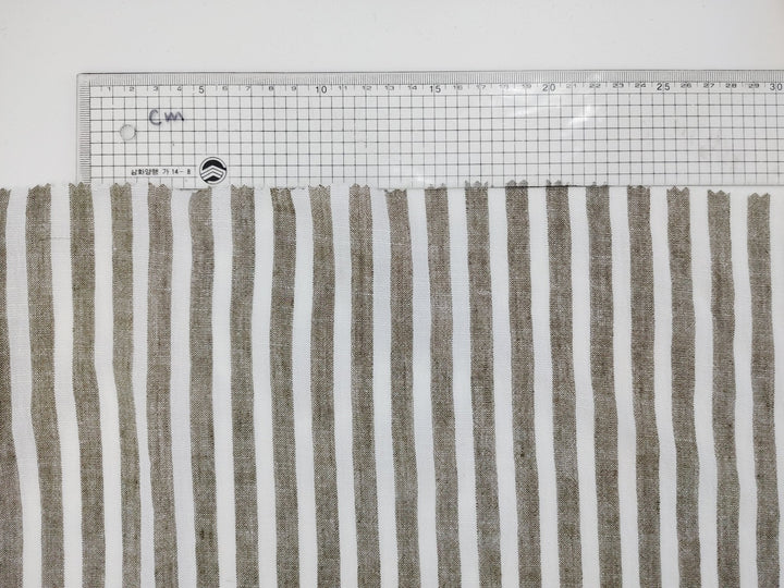 Effortless Stripes: Linen Rayon Blend Fabric with Subtle Wrinkle Charm 6518 - The Linen Lab - Khaki