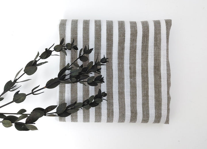 Effortless Stripes: Linen Rayon Blend Fabric with Subtle Wrinkle Charm 6518 - The Linen Lab - Khaki