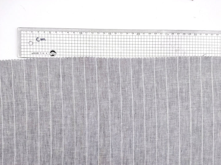 Gentle Grey Stripes: 100% Linen Chambray Twill Fabric 7614 - The Linen Lab - Grey