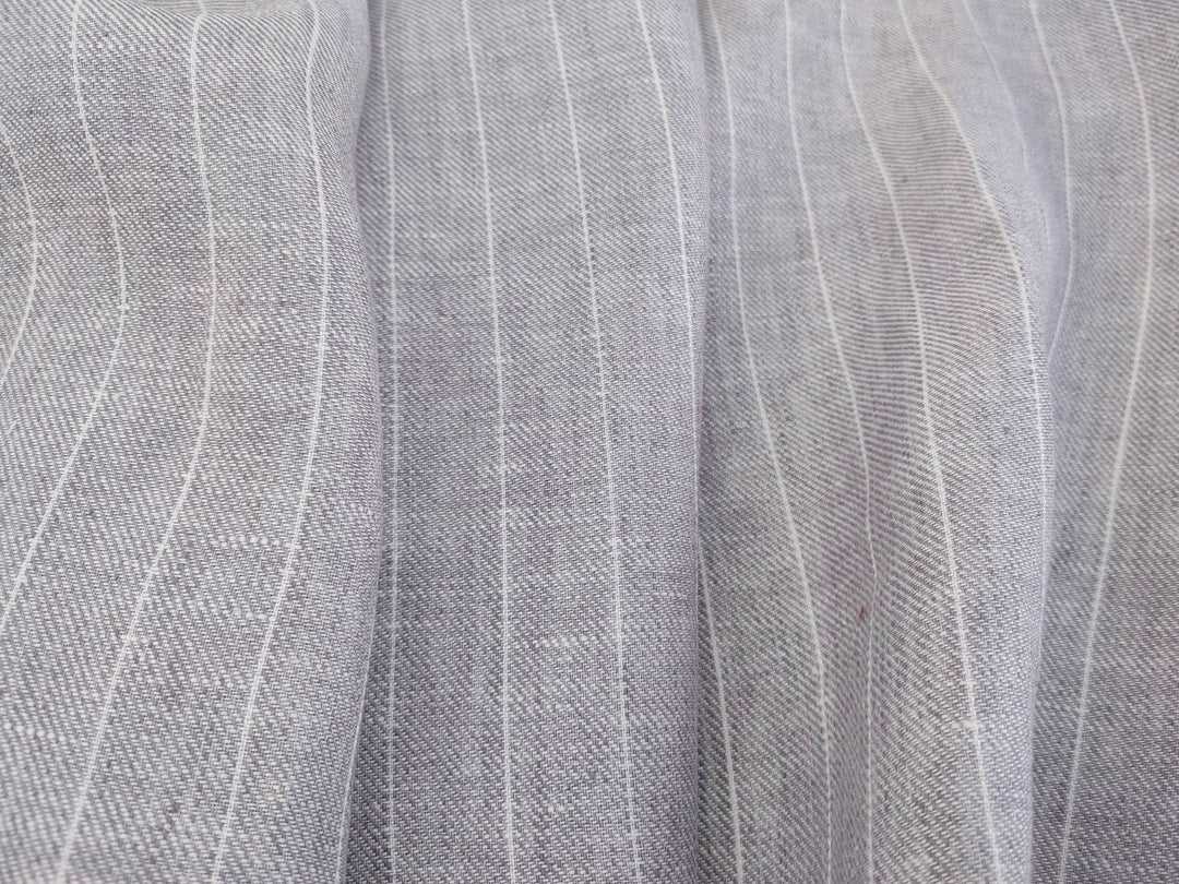 Gentle Grey Stripes: 100% Linen Chambray Twill Fabric 7614 - The Linen Lab - Grey