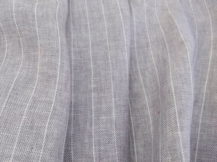 Gentle Grey Stripes: 100% Linen Chambray Twill Fabric 7614 - The Linen Lab - Grey