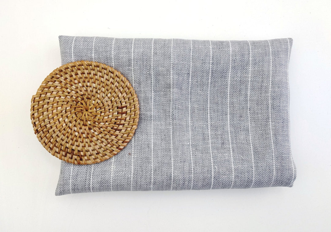 Gentle Grey Stripes: 100% Linen Chambray Twill Fabric 7614 - The Linen Lab - Grey