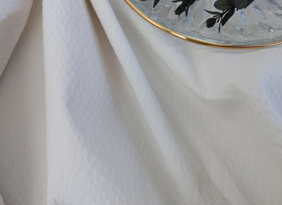 Gentle Stripes: Ramie Cotton Rayon Seersucker Fabric 3277 - The Linen Lab - Ivory