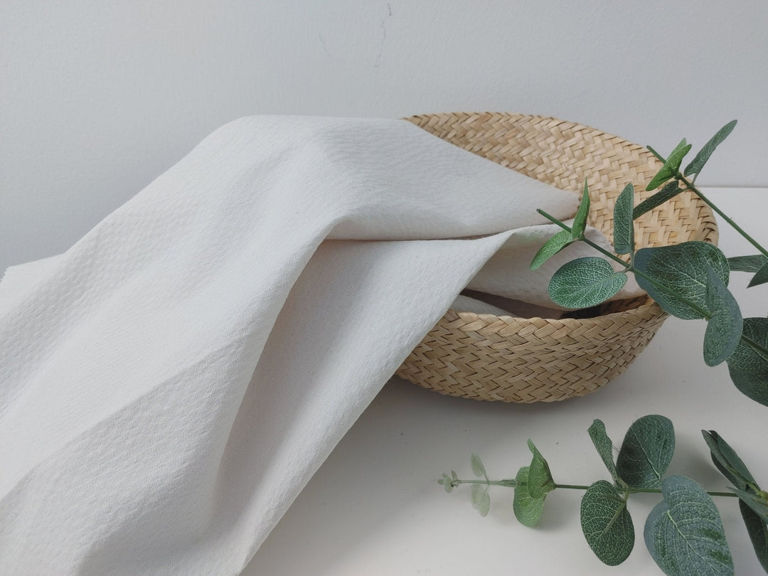 Gentle Stripes: Ramie Cotton Rayon Seersucker Fabric 3277 - The Linen Lab - Ivory