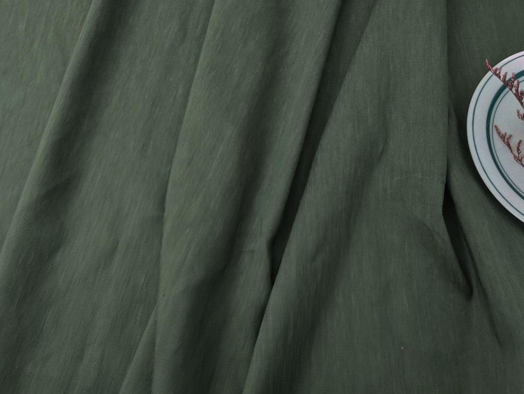 Green Linen Rayon PU Stretch Fabric - Medium Weight for Versatile Sewing Projects 7193 - The Linen Lab - Green