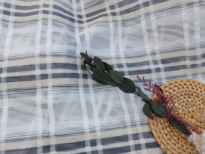 Grey Melange Plaid Linen-Rayon-Polyester Sheer Fabric 1758 - The Linen Lab - Grey
