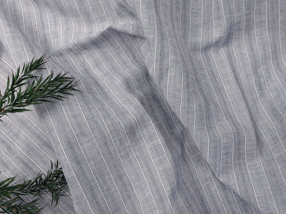 Grey Stripe Linen Cotton Fabric - Versatile Material for Sewing and Crafting 4926 - The Linen Lab - Gray