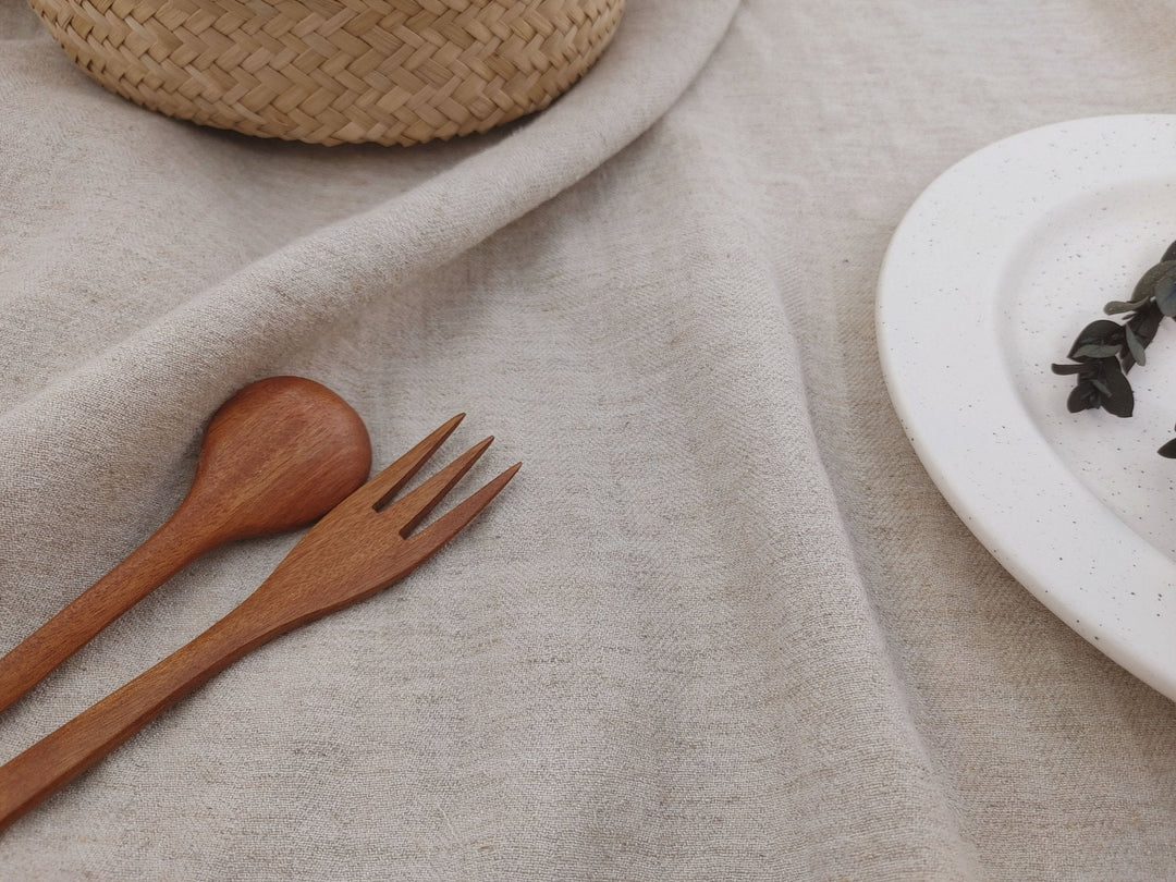Harmony Hues: Natural Linen Polyester HBT Herringbone Twill Fabric 7730 - The Linen Lab - Natural