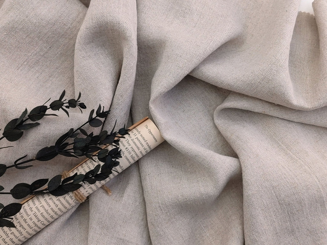 Harmony Hues: Natural Linen Polyester HBT Herringbone Twill Fabric 7730 - The Linen Lab - Natural