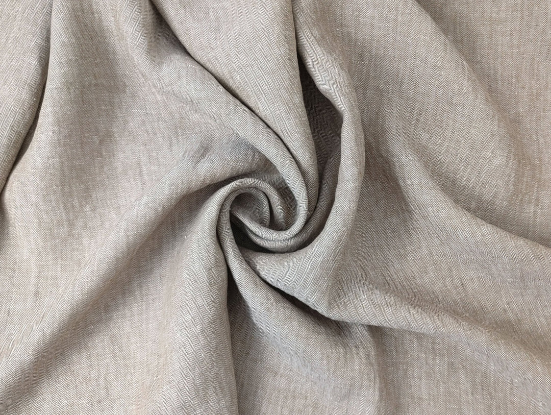 HBT Linen Ramie Cotton Blend Fabric: Yarn Dyed Chambray, Medium Weight 7837 7838 7840 - The Linen Lab - Beige(Dark)
