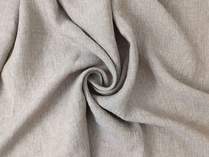 HBT Linen Ramie Cotton Blend Fabric: Yarn Dyed Chambray, Medium Weight 7837 7838 7840 - The Linen Lab - Beige(Dark)