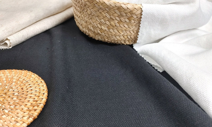 Heavy Weight Linen Rayon Stretch Fabric with Dobby Weave and Excellent Drape 6317 6414 6874 7229 - The Linen Lab - Black