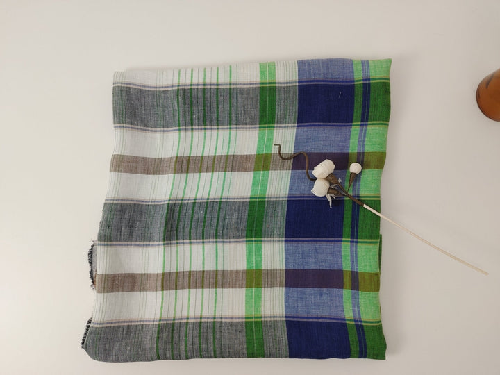 Hemp Big Plaid Fabric 7593 - The Linen Lab - Blue