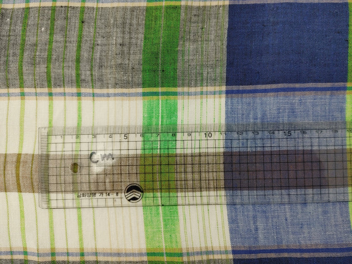 Hemp Big Plaid Fabric 7593 - The Linen Lab - Blue