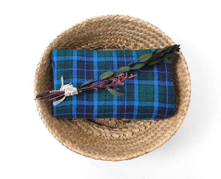 High Twisted Green Plaid Linen-Polyester Fabric 7322 - The Linen Lab - Green